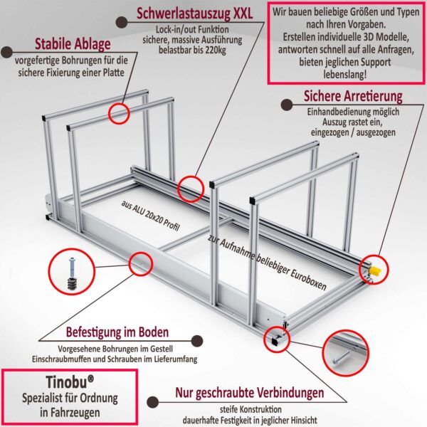 Heckauszug mit Ablage für Wohnmobilzubehör