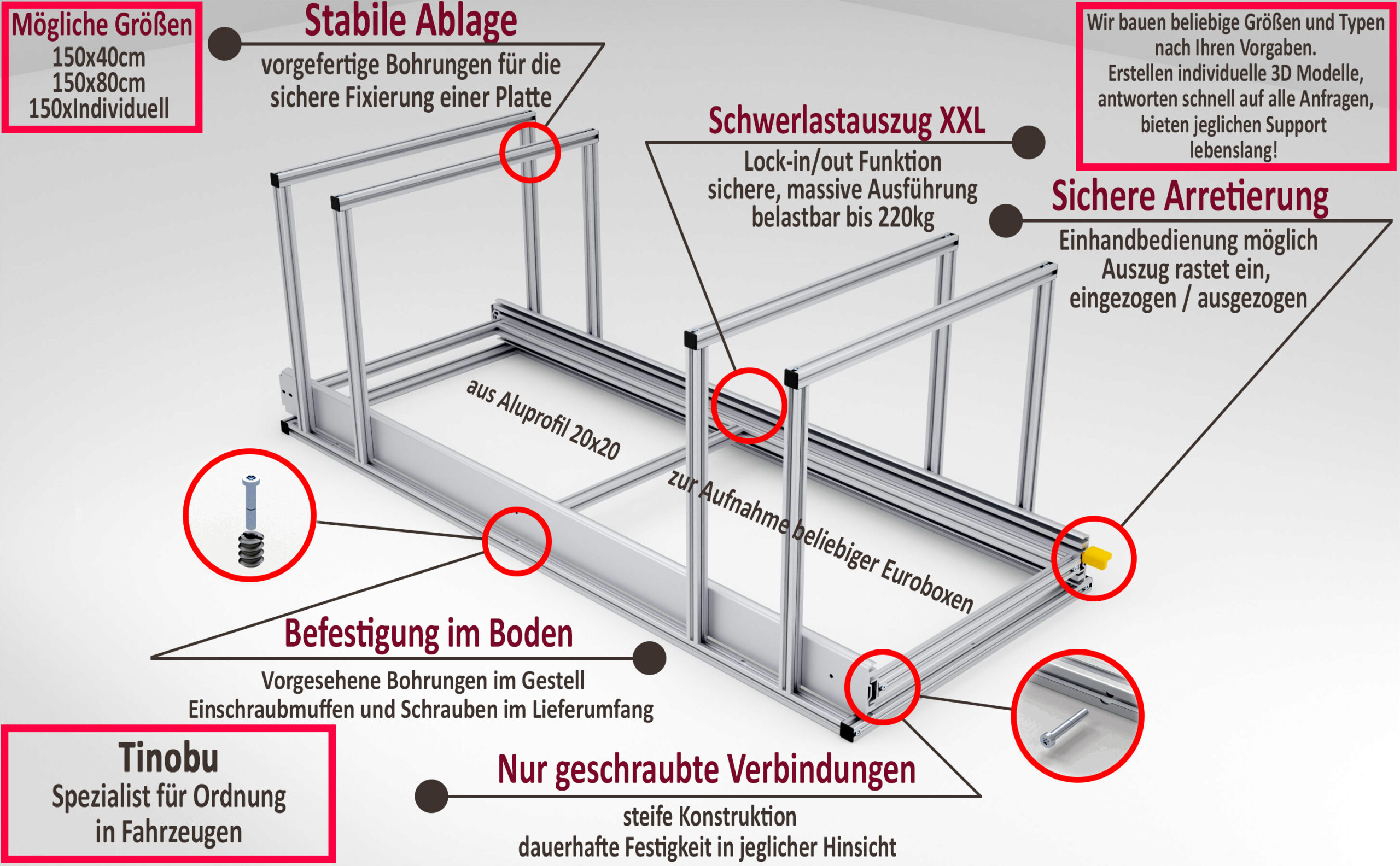 1500mm Auszugsystem Schwerlastauszüge Heckgarage